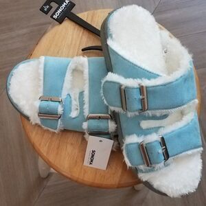 Faux Suede Footbed Slide Sandals